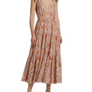 Derek Lam Timothea Floral Linen Blend Midi Dress, size 2